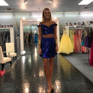 BLUE SEQUIN TWO PIECE SHERRI HILL COCKTAIL